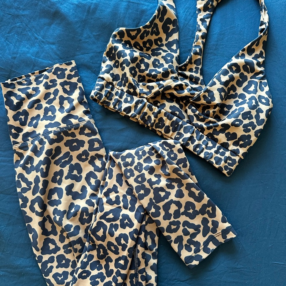 Beach Riot Leopard Print Twist Top Sports Bra and Piper Legging Set